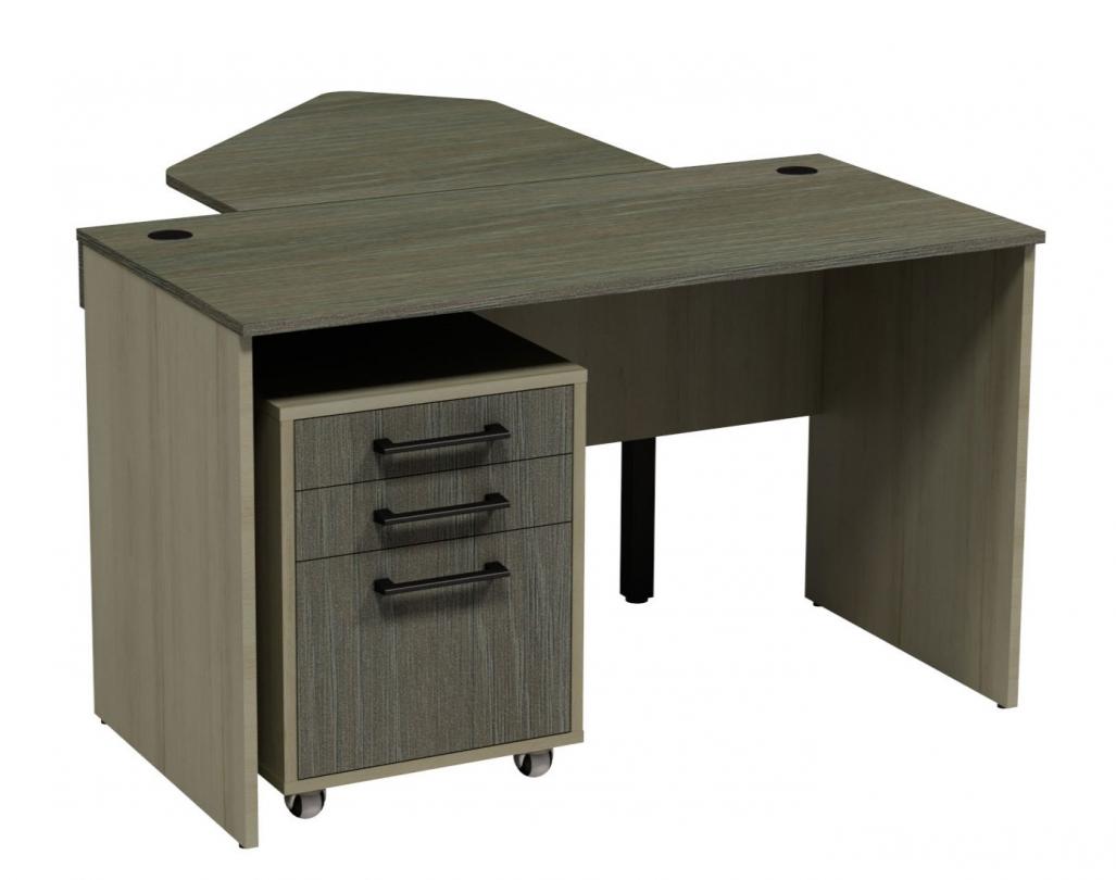 Вчительський стіл П-подібний, із приставкою та тумбою, АЛМАНТ, 1200х1300х750 мм